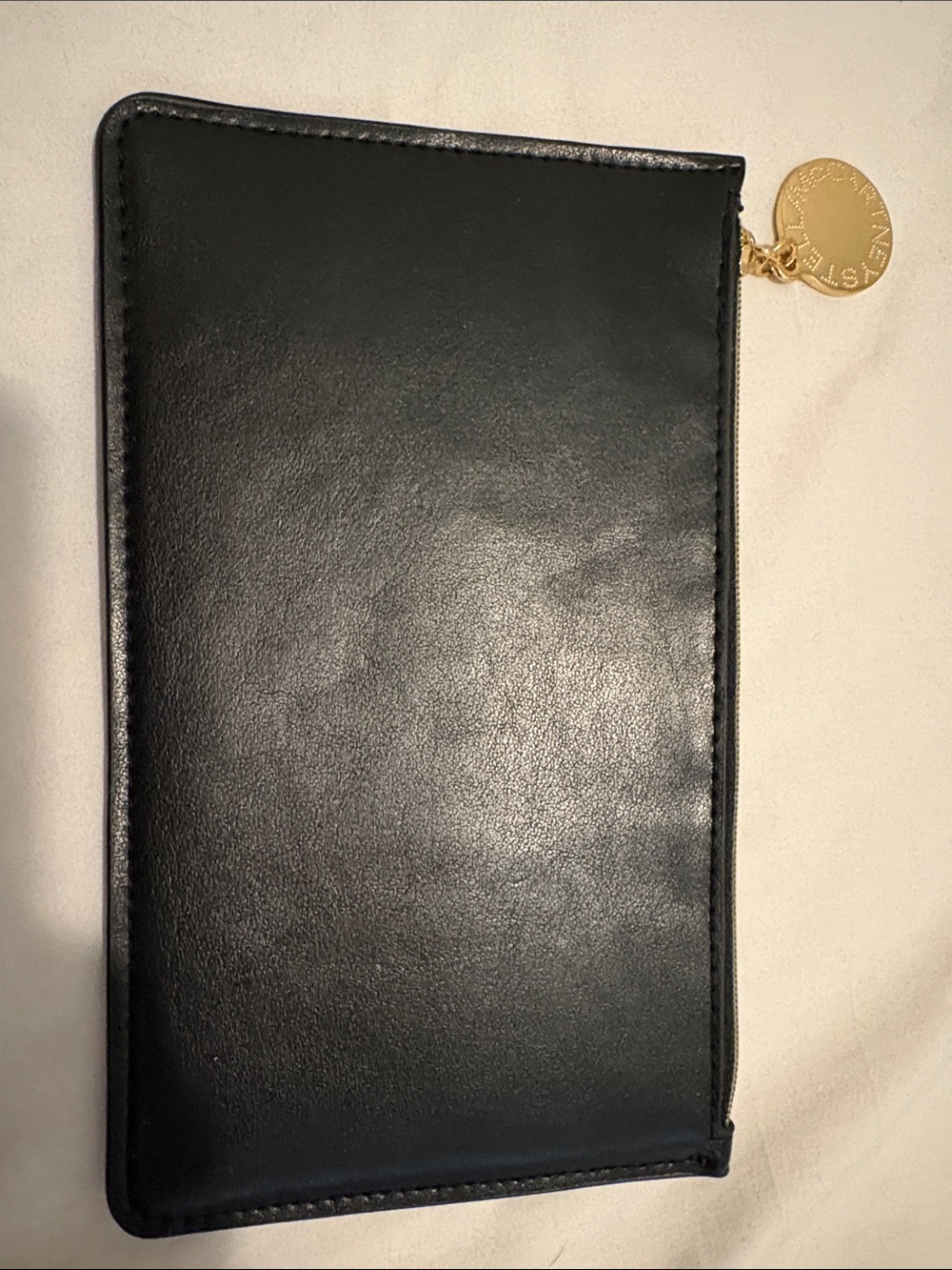 Stella McCartney Black Zip Pouch with Gold Disc Charm